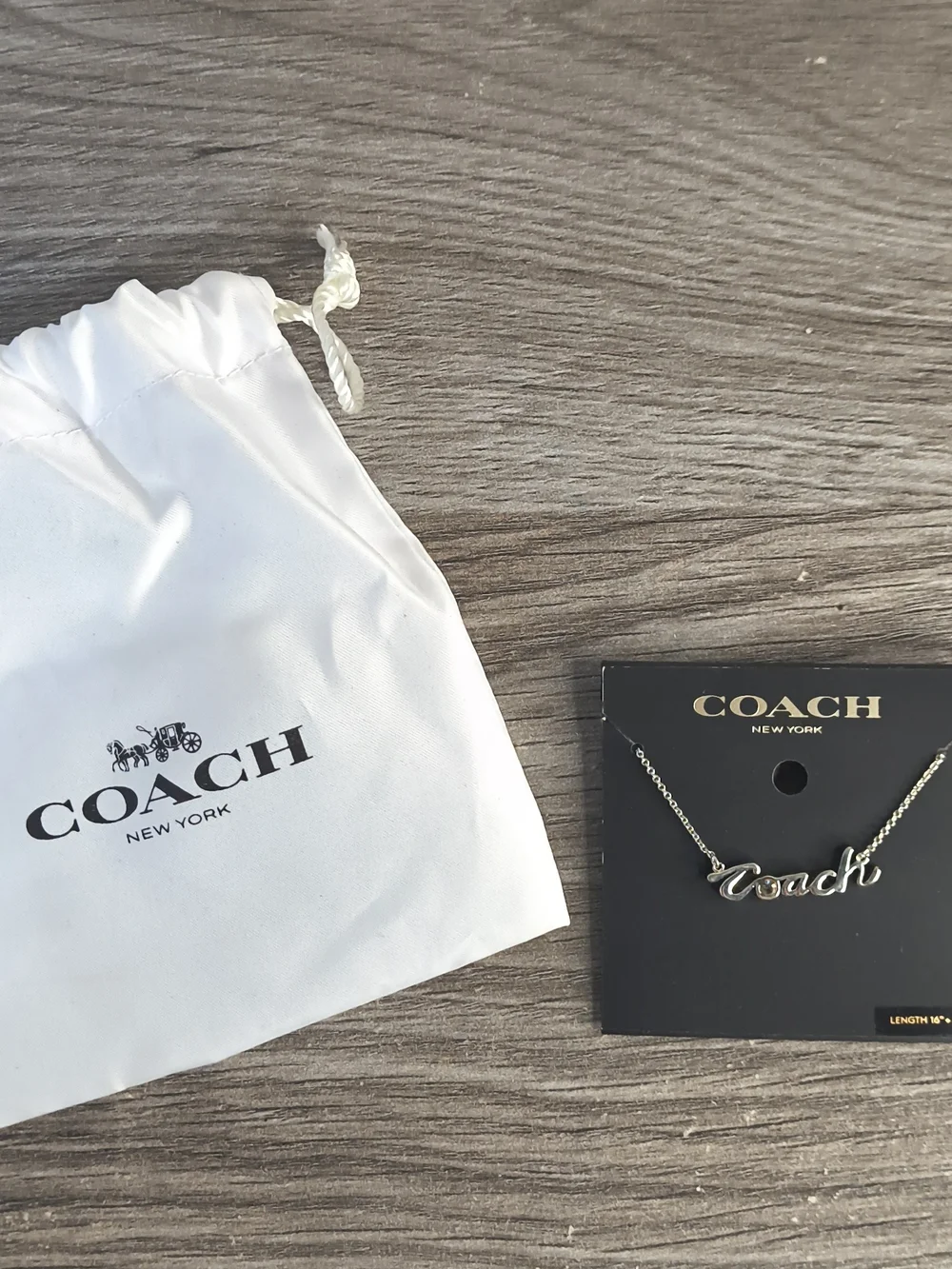 Coach Gold Script Necklace with Coach Dust Bag